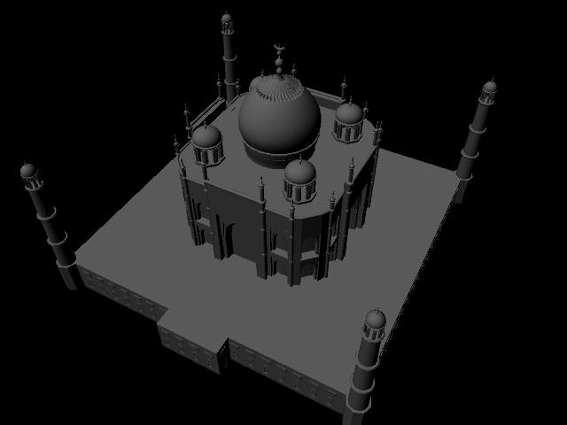 Ansicht Taj Mahal von schr&auml;g oben.